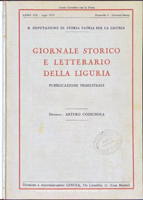 giornale storico e letterario della liguria - Società Ligure di Storia ...