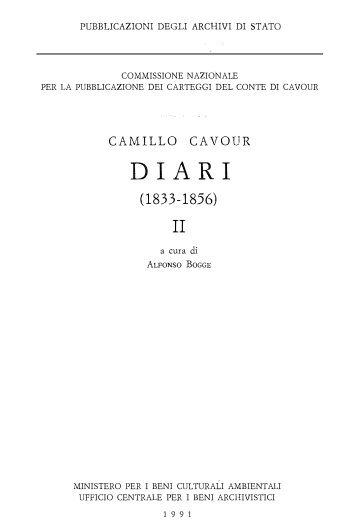 CAMILLO CAVOUR DIARI (1833-1856) - VOLUME II - Archivi