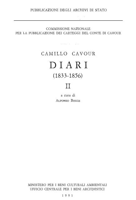 CAMILLO CAVOUR DIARI (1833-1856) - VOLUME II - Archivi