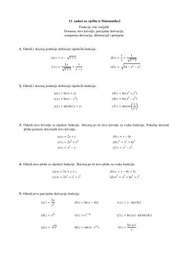 11. zadaci za vježbu iz Matematike2 Funkcije više varijabli ... - Fsb