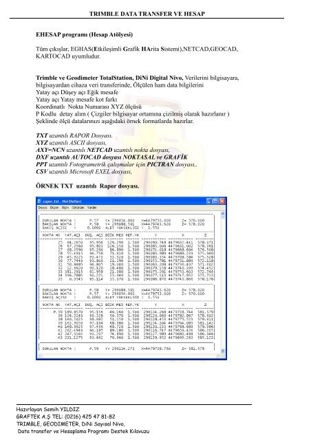 TRIMBLE DATA TRANSFER VE HESAP EHESAP programı ... - eghas