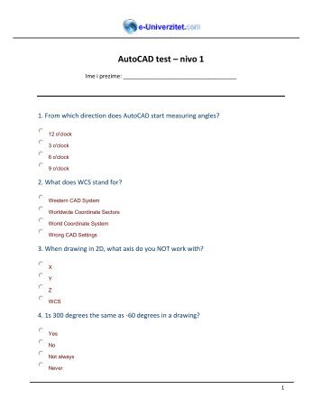 AutoCAD test – nivo 1 - Centar za edukaciju i kreativni razvoj