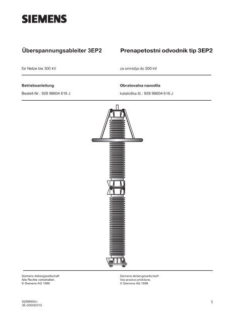 Überspannungsableiter 3EP2 Prenapetostni odvodnik tip ... - Siemens