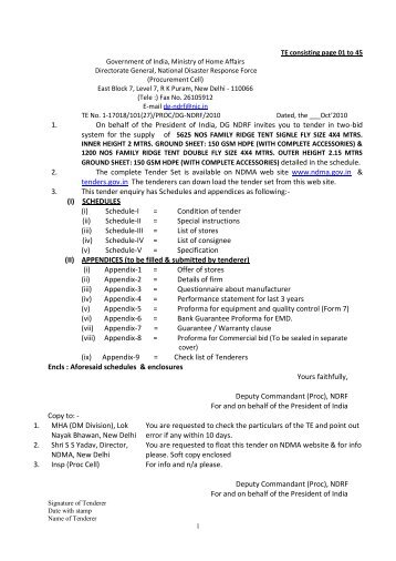 Tender notice 5625 NO FAMILY RIDGE TENT SINGLE - NDMA