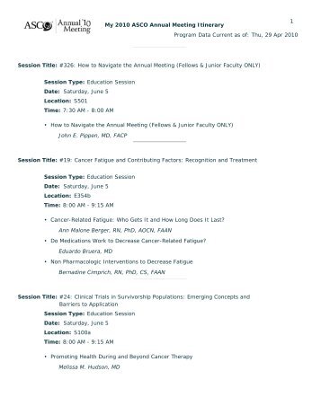 1 My 2010 ASCO Annual Meeting Itinerary Program - American ...