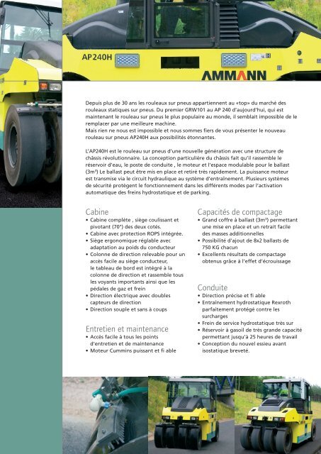 Documentation, Compacteur à pneus AP 240H - Ammann