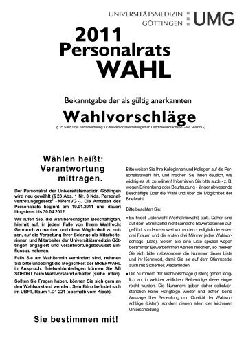 2011 Personalrats - Wahlen in der Universitätsmedizin Göttingen