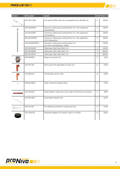 Price List 2011 - proNIVO