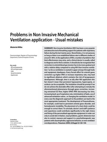 Problems in Non Invasive Mechanical Ventilation application - Usual ...