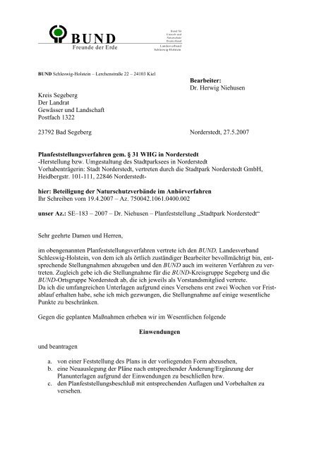 Bearbeiter: Dr. Herwig Niehusen Kreis Segeberg ... - BUND