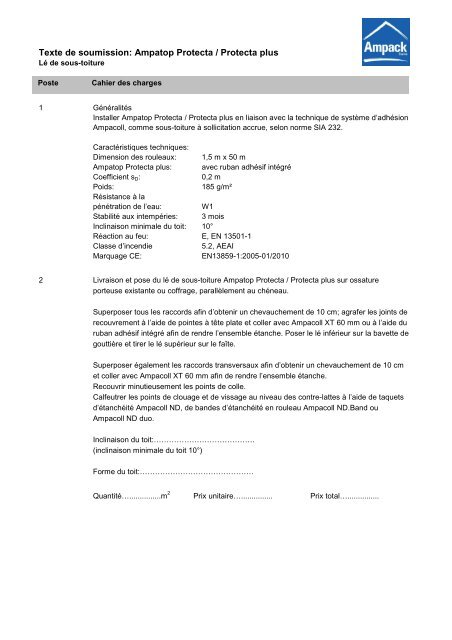 Texte de soumission Ampatop Protecta - Ampack