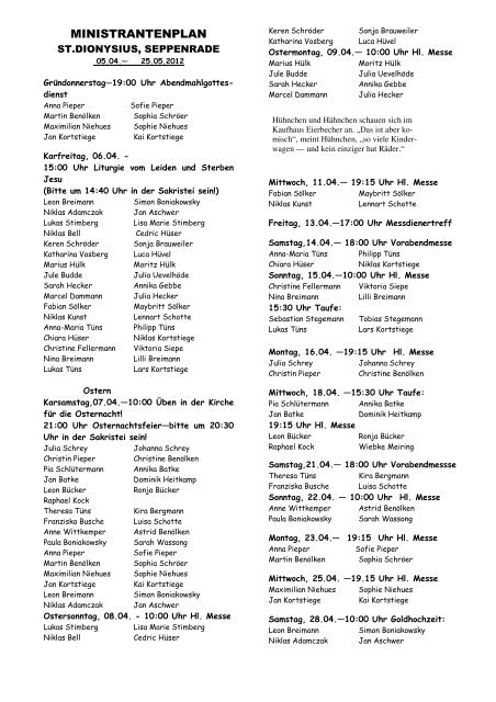 MINISTRANTENPLAN - Sankt Dionysius