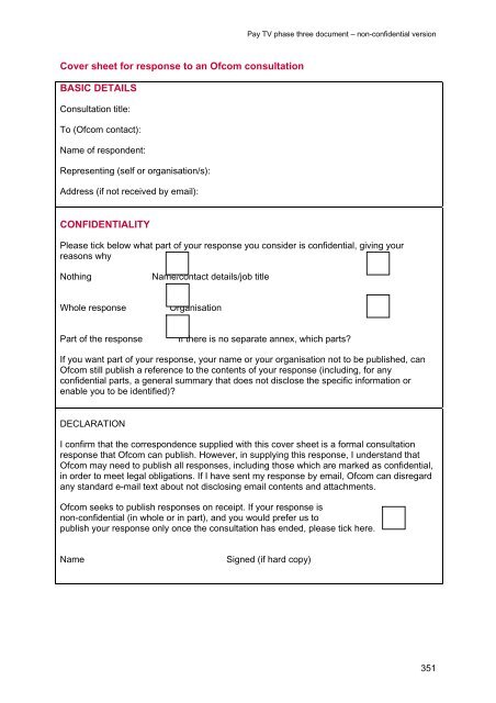 Pay TV phase three document - Stakeholders - Ofcom