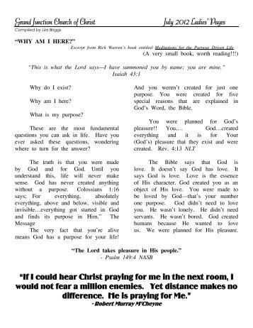 “If I could hear Christ praying for me in the next room, I would not ...