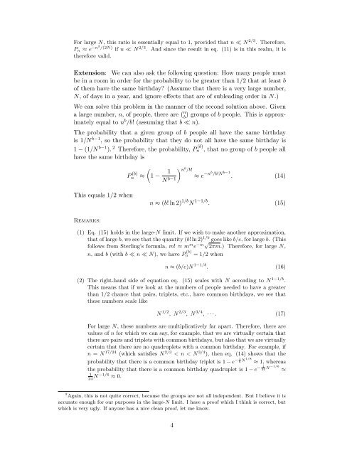 Solution Week 46 (7/28/03) The birthday problem (a) Given n people ...