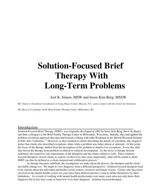 Solution-Focused Brief Therapy With Long-Term Problems