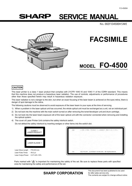 SERVICE MANUAL FACSIMILE MODEL FO-4500