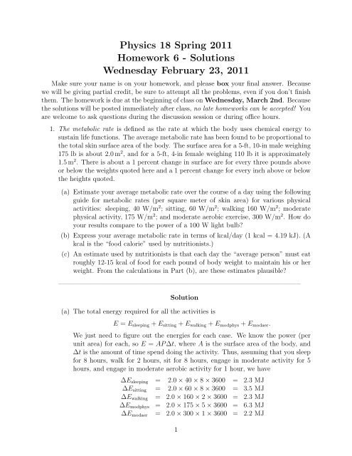 Physics 18 Spring 2011 Homework 6 - Solutions ... - Faculty