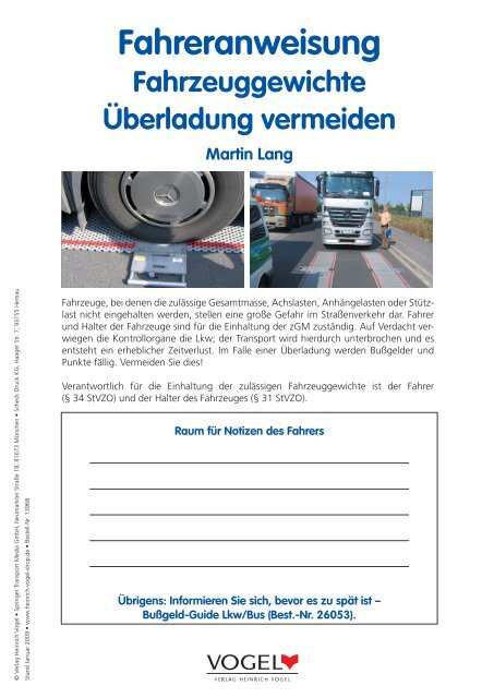 Fahreranweisung - Verlag Heinrich Vogel