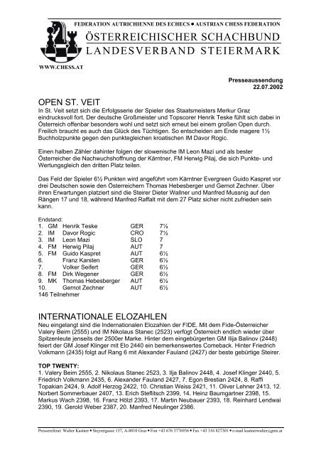OPEN ST. VEIT - Styrian Chess Federation - Österreichischer ...