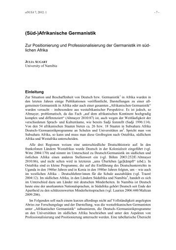 Afrikanische Germanistik - Germanistenverband im Südlichen Afrika