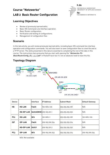Course &quot;Netzwerke&quot; LAB 2 Basic Router Configuration