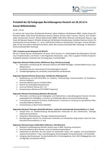 Protokoll 26.10. - Netzwerk IQ - Fachstelle Berufsbezogenes Deutsch