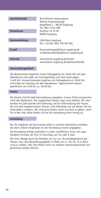 Angebote für Frauen und Alleinerziehende - Bistum Augsburg
