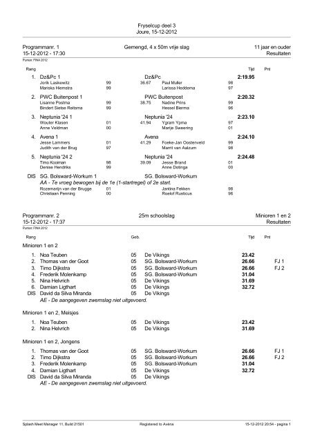 Fryselcup deel 3 Joure, 15-12-2012 Programmanr ... - Kring Friesland