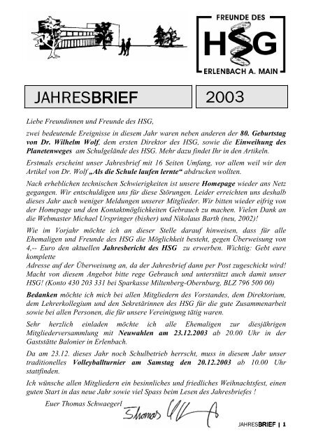 Jahresbrief 2003 - Freunde des HSG