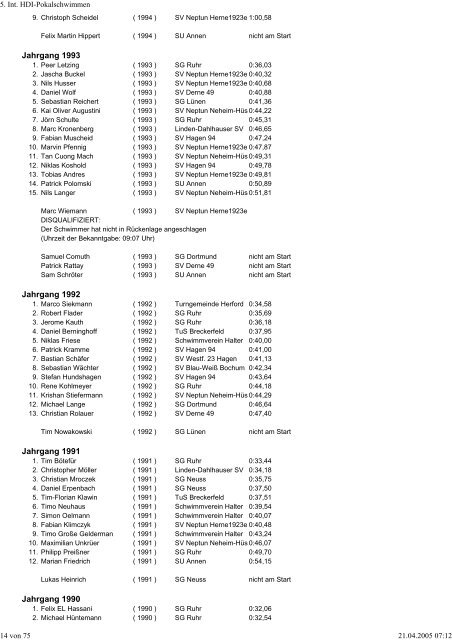 5. Int. HDI-Pokalschwimmen - WASPO Langendreer-Werne e.V.