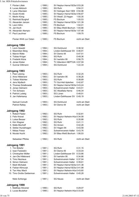 5. Int. HDI-Pokalschwimmen - WASPO Langendreer-Werne e.V.