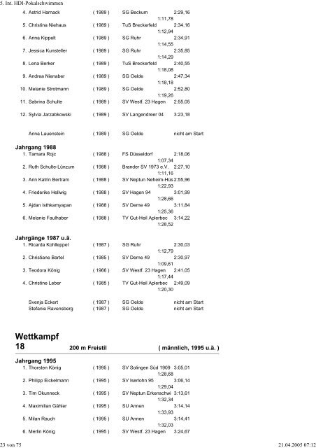 5. Int. HDI-Pokalschwimmen - WASPO Langendreer-Werne e.V.