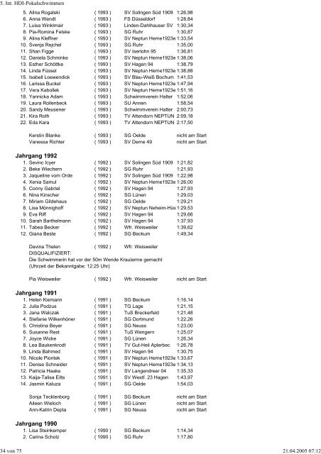 5. Int. HDI-Pokalschwimmen - WASPO Langendreer-Werne e.V.