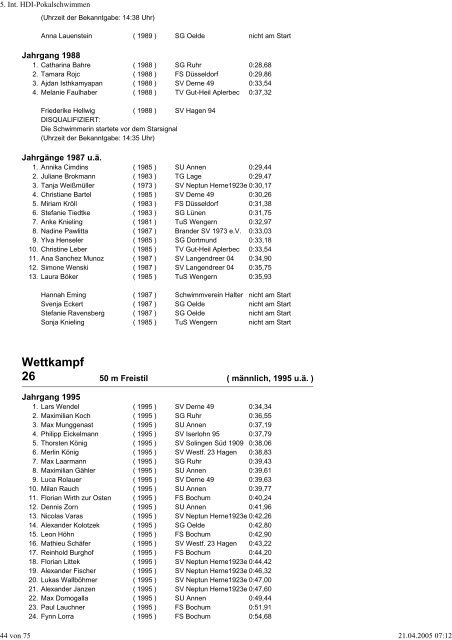 5. Int. HDI-Pokalschwimmen - WASPO Langendreer-Werne e.V.