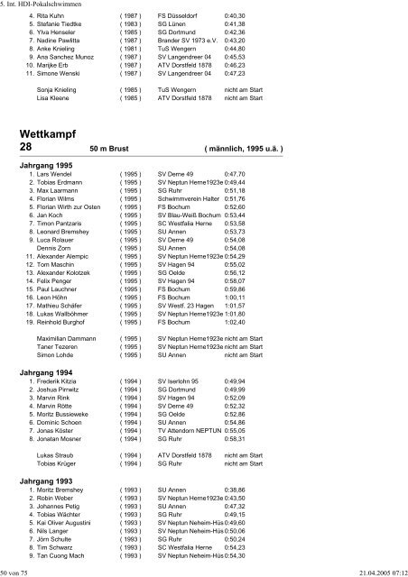 5. Int. HDI-Pokalschwimmen - WASPO Langendreer-Werne e.V.