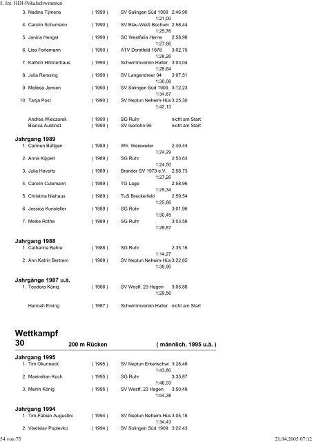 5. Int. HDI-Pokalschwimmen - WASPO Langendreer-Werne e.V.