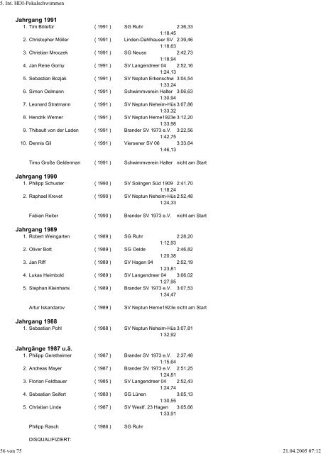 5. Int. HDI-Pokalschwimmen - WASPO Langendreer-Werne e.V.