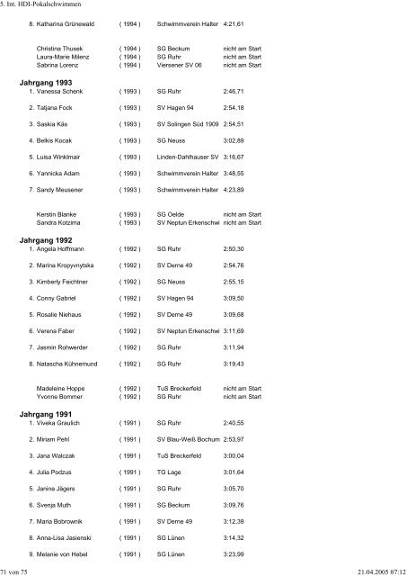 5. Int. HDI-Pokalschwimmen - WASPO Langendreer-Werne e.V.