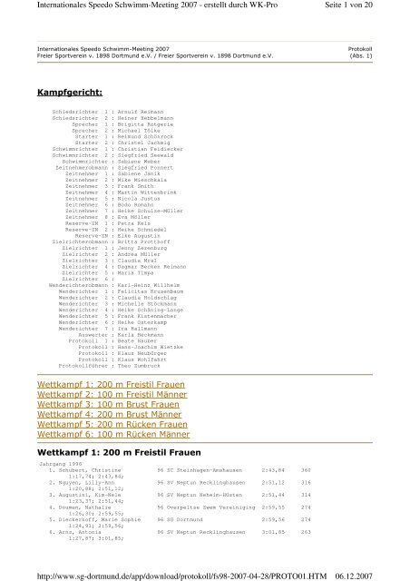 Protokoll Int. Speedo Schwimm-Meeting 2007 - SG SSF Marl-Hüls ...