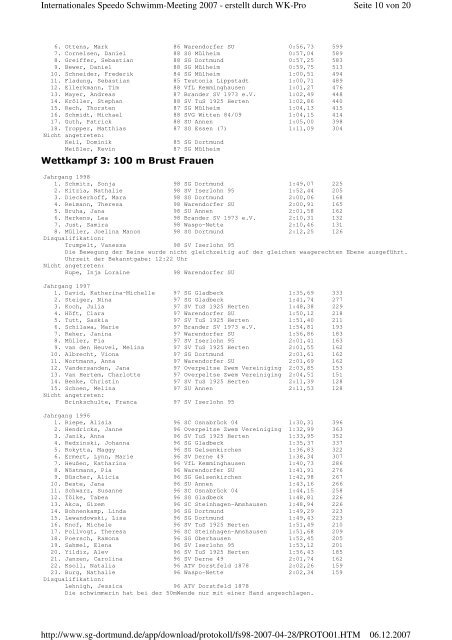 Protokoll Int. Speedo Schwimm-Meeting 2007 - SG SSF Marl-Hüls ...