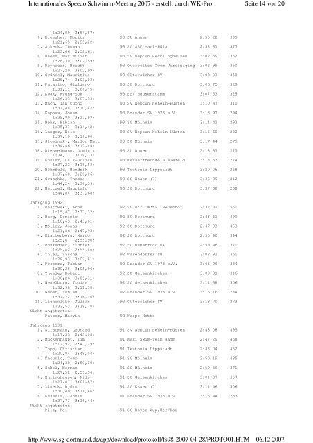 Protokoll Int. Speedo Schwimm-Meeting 2007 - SG SSF Marl-Hüls ...