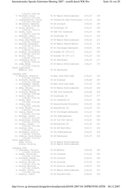 Protokoll Int. Speedo Schwimm-Meeting 2007 - SG SSF Marl-Hüls ...