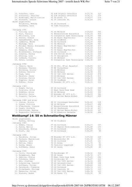 Protokoll Int. Speedo Schwimm-Meeting 2007 - SG SSF Marl-Hüls ...