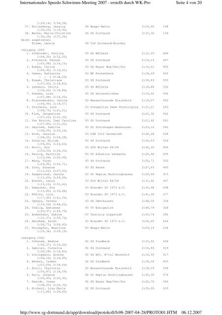 Protokoll Int. Speedo Schwimm-Meeting 2007 - SG SSF Marl-Hüls ...
