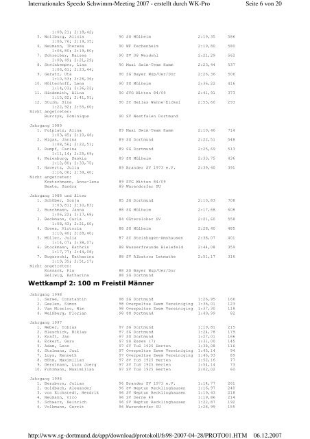 Protokoll Int. Speedo Schwimm-Meeting 2007 - SG SSF Marl-Hüls ...