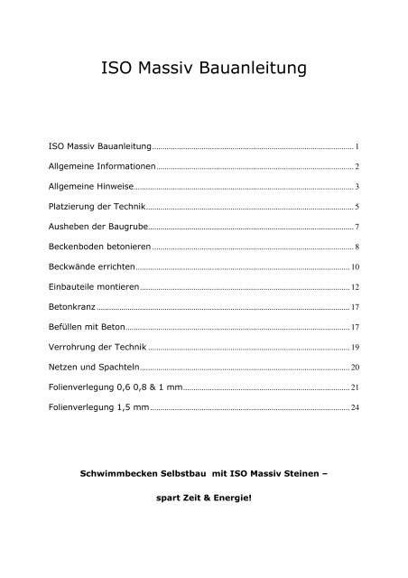 ISO-Massiv-Bauanleitung 1 - Schwimmbecken Selbstbau