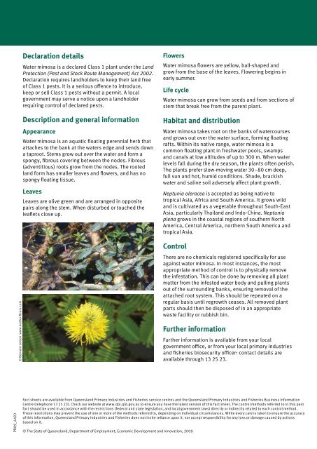 Water mimosa fact sheet - Department of Primary Industries