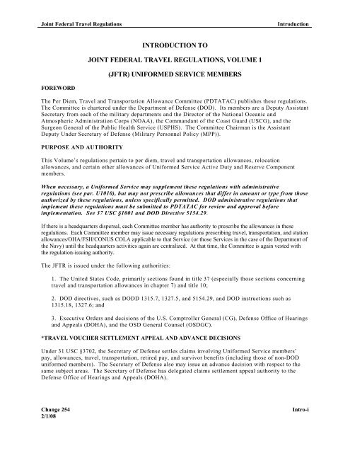 introduction to joint federal travel regulations, volume 1 - DTMO