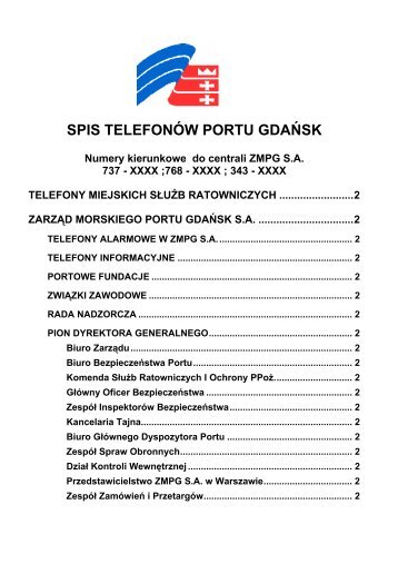 SPIS TELEFONÓW PORTU GDAŃSK - Port of Gdansk